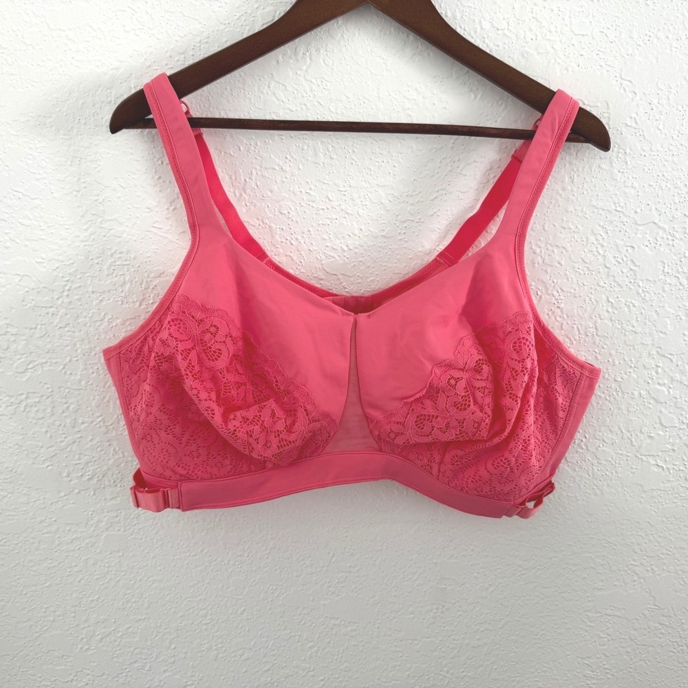 Comfort Choice Plus Size Lace Bra Size 46 D Adjustable Band Lace Comfort Pink